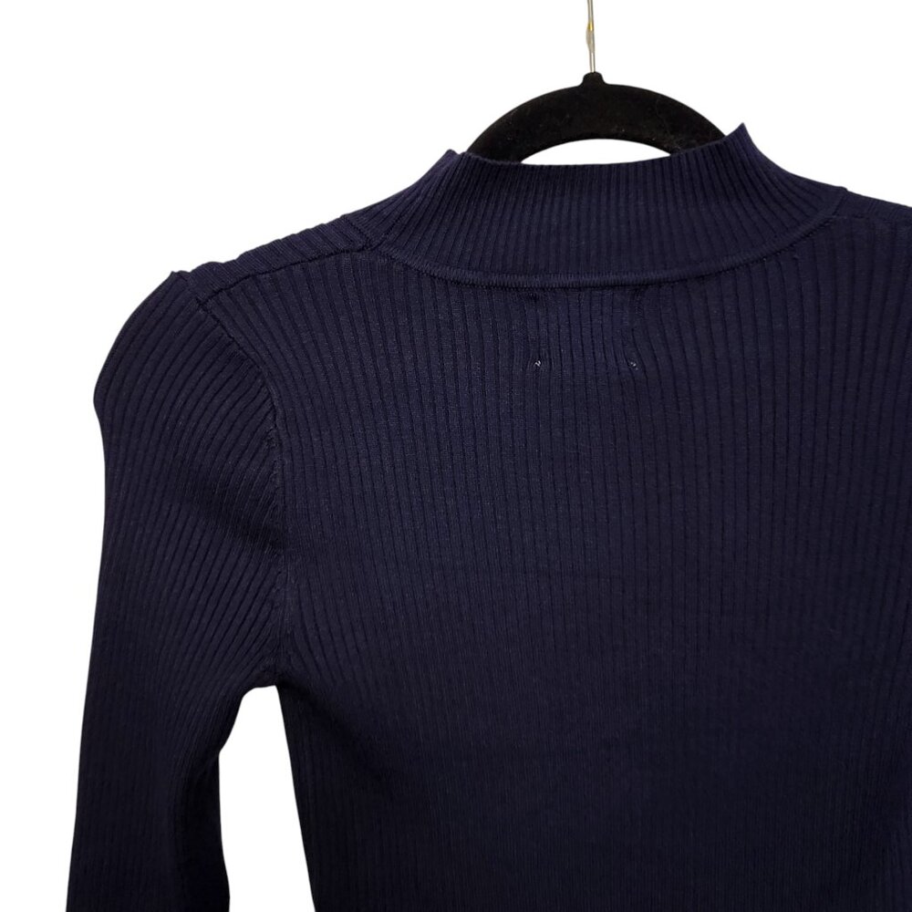 Hippie Rose Bellbottom Blue Ribbed Knit Mock Neck Top Size Small - Picture 4 of 9